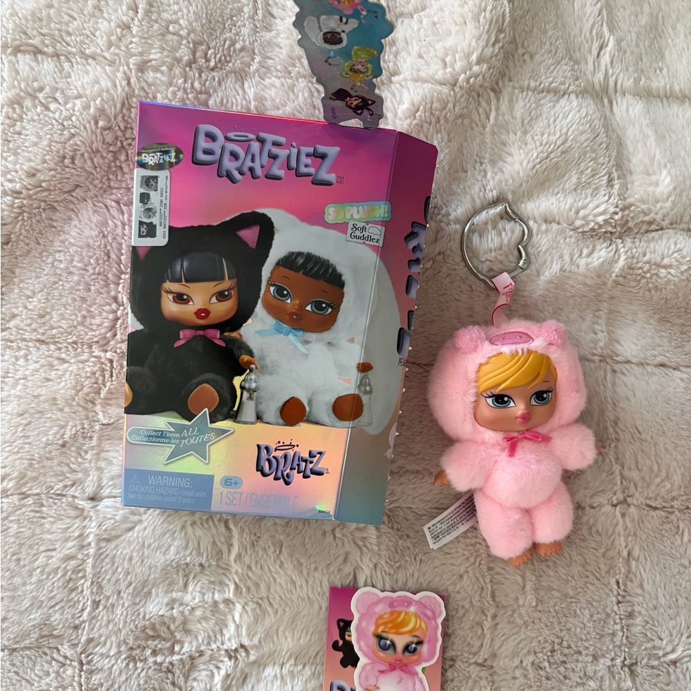 Bratz Pink Plush Mini Doll Keychain - Cute Bear Outfit